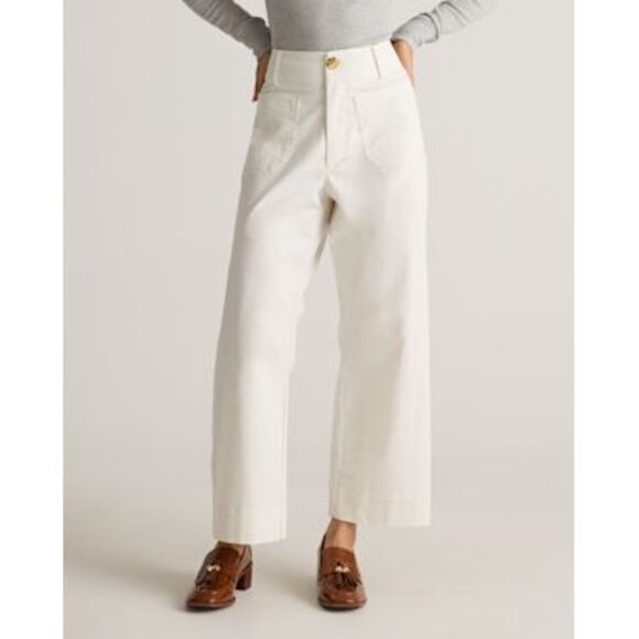Quince Womens Organic Stretch Cotton Chino Cropped Wide Leg Pants Frost 2 - Picture 1 of 3